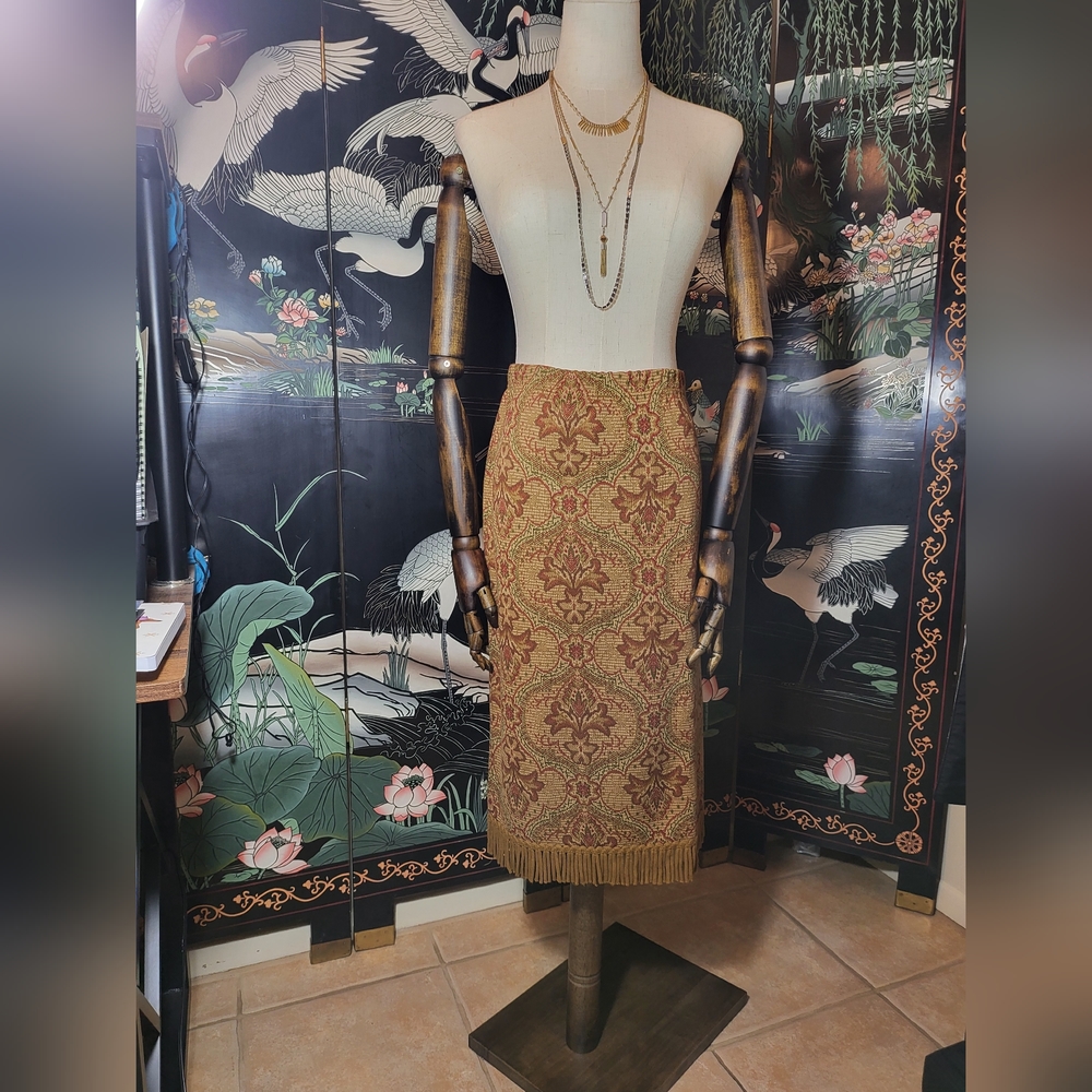 Cato  Knit Elastic Waist Knee Length Fringed Hem  Skirt